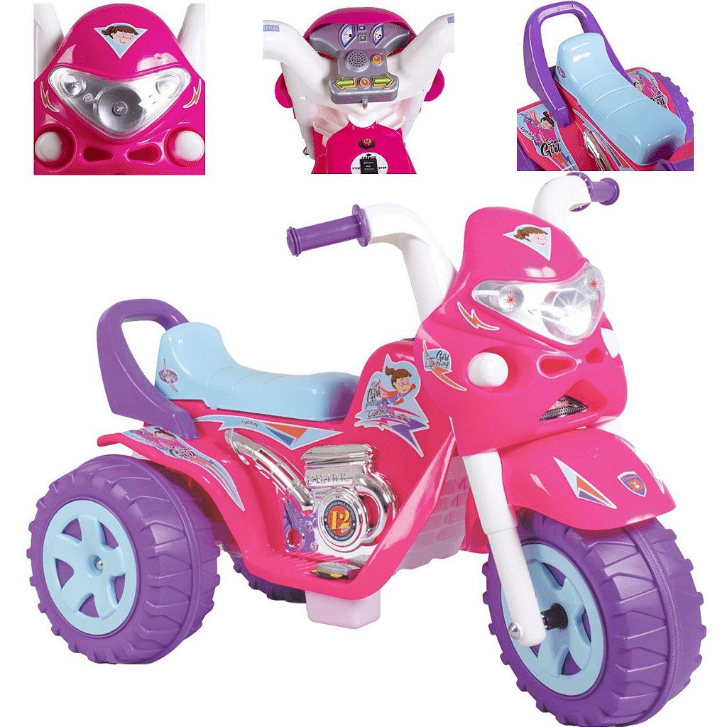 Moto Eletrica Infantil Gp Raptor Super Girl Rosa 6v