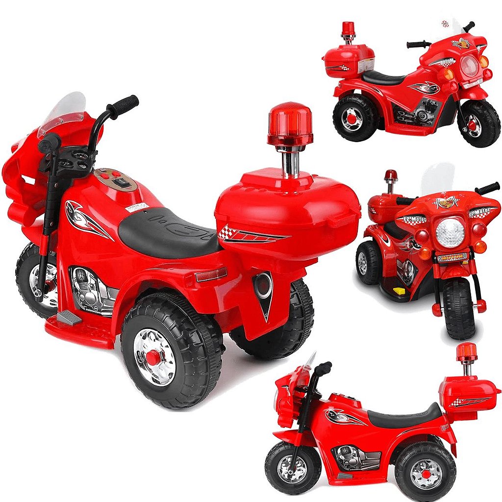 Mini Moto Elétrica Infantil Vermelha Triciclo Acende Farol