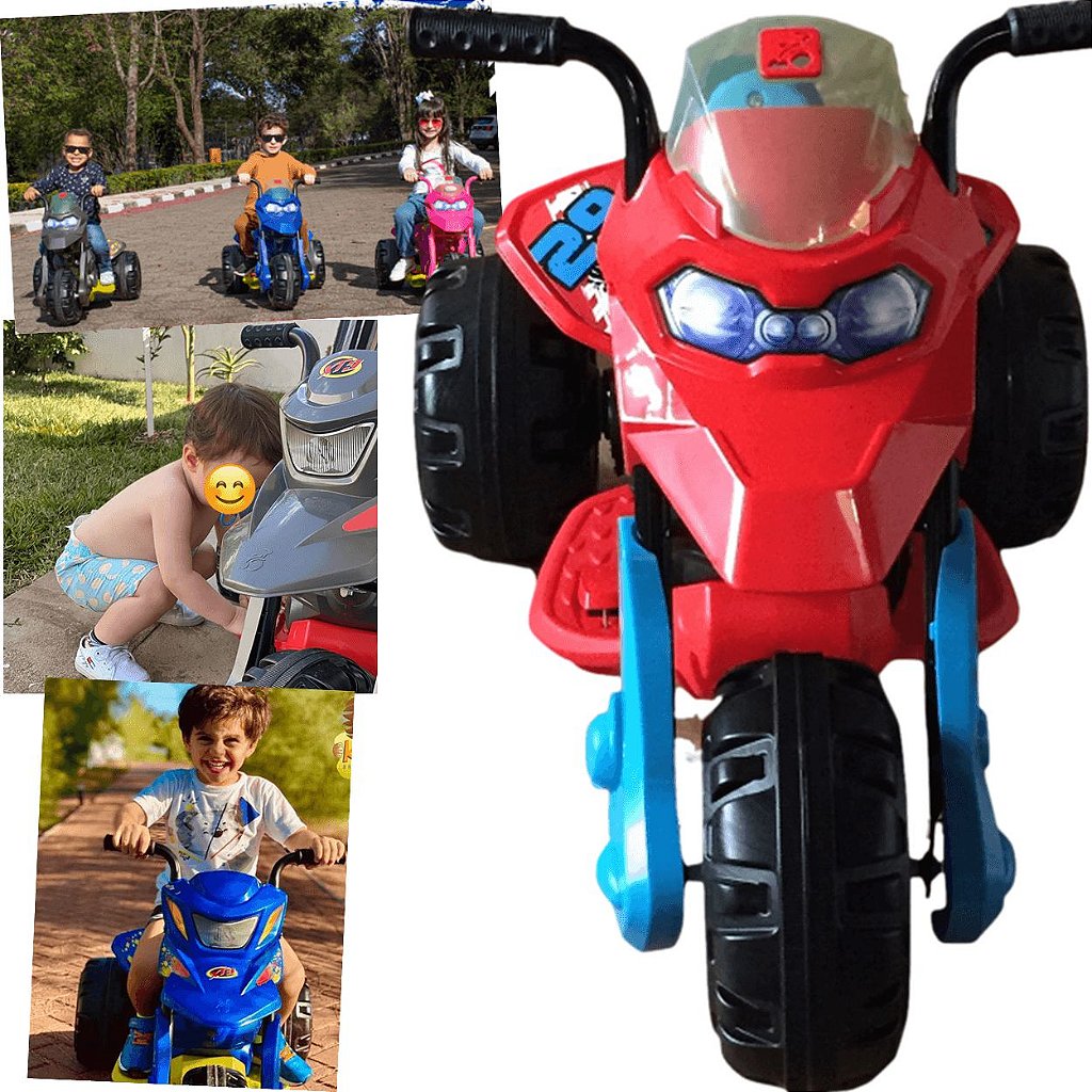 Moto Triciclo Infantil Elétrico Bandeirante Câmbio Frente e Ré Bateria 6V  até 25kg CB600