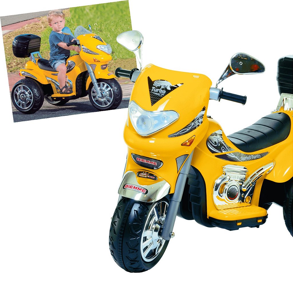 Moto Elétrica Infantil Sprint Turbo Amarelo 12V Biemme - Maçã Verde Baby