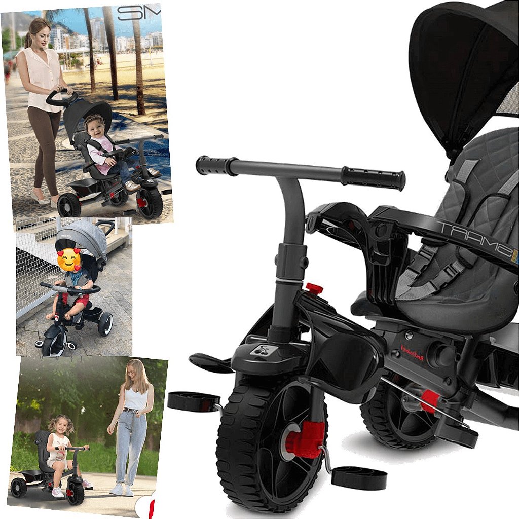 Triciclo Infantil Smart Plus com Empurrador - Preto+Azul