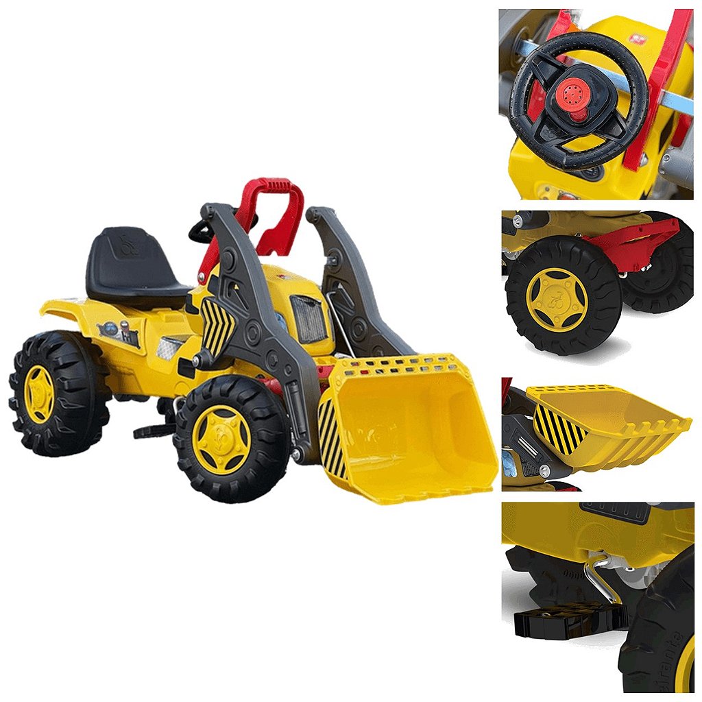Mini Trator Escavadeira Pedal Bandeirante Amarelo com Pá - Maçã Verde Baby