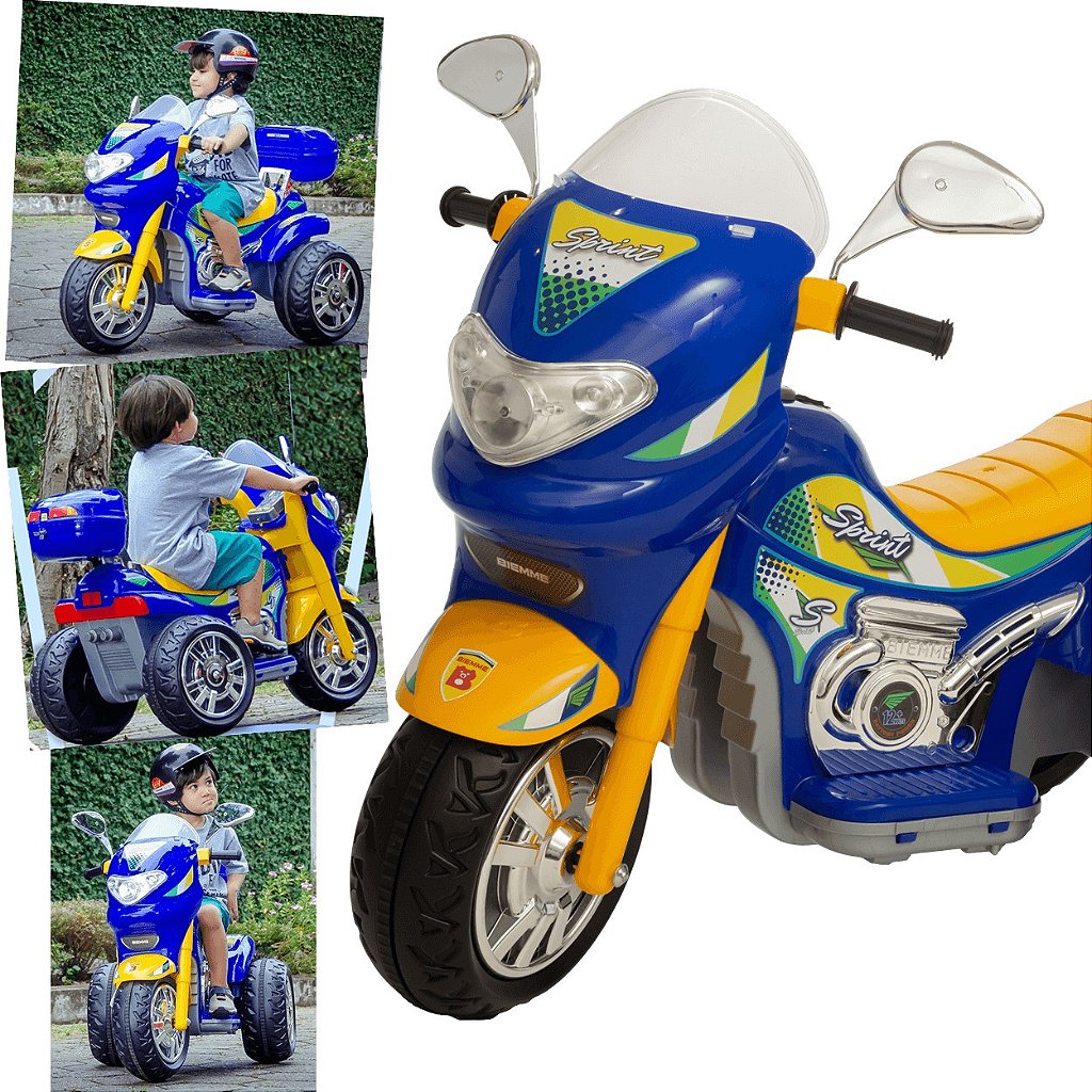 Moto Eletrica Infantil Sprint Turbo Biemme Azul 12V com Capacete Gráti -  Maçã Verde Baby