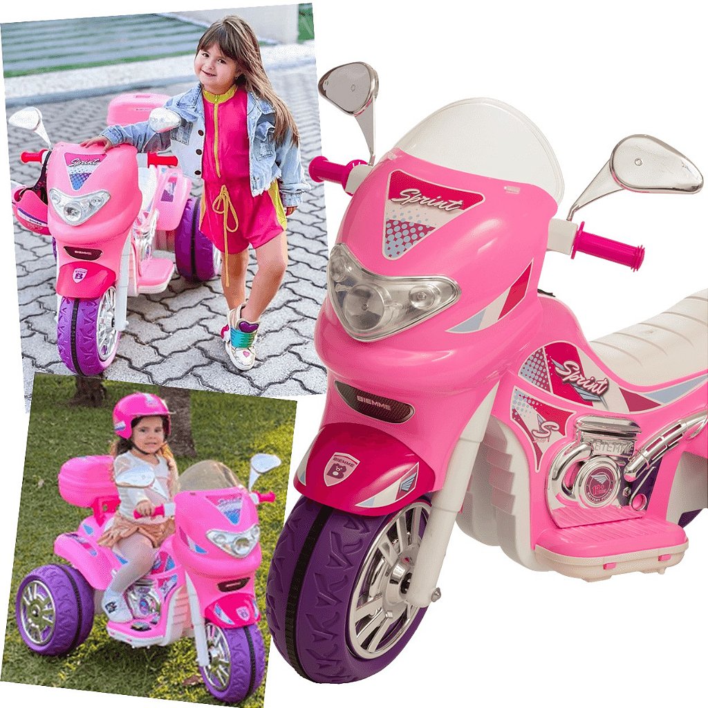 Mini Moto Eletrica Infantil Triciclo Pink Com Capacete - 12v