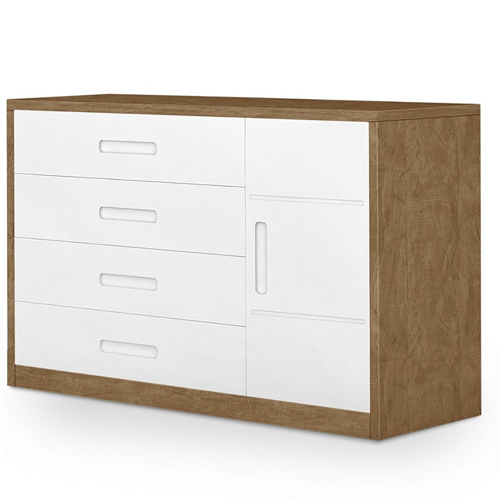 Comoda Planet Baby Dominique 4 Gavetas 1 Porta Amendoa Branco Maca Verde Baby