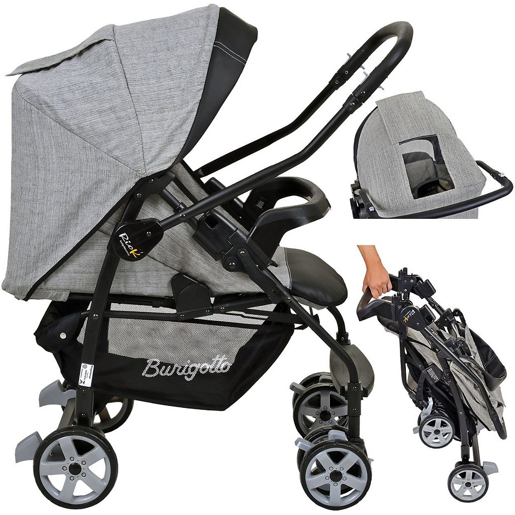 Carrinho De Bebe Reversivel Burigotto Rio K Mesclado Cinza Maca Verde Baby