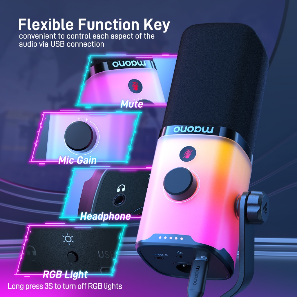 Microfone USB/XLR Maono PD100X RGB – Versatilidade e Qualidade
