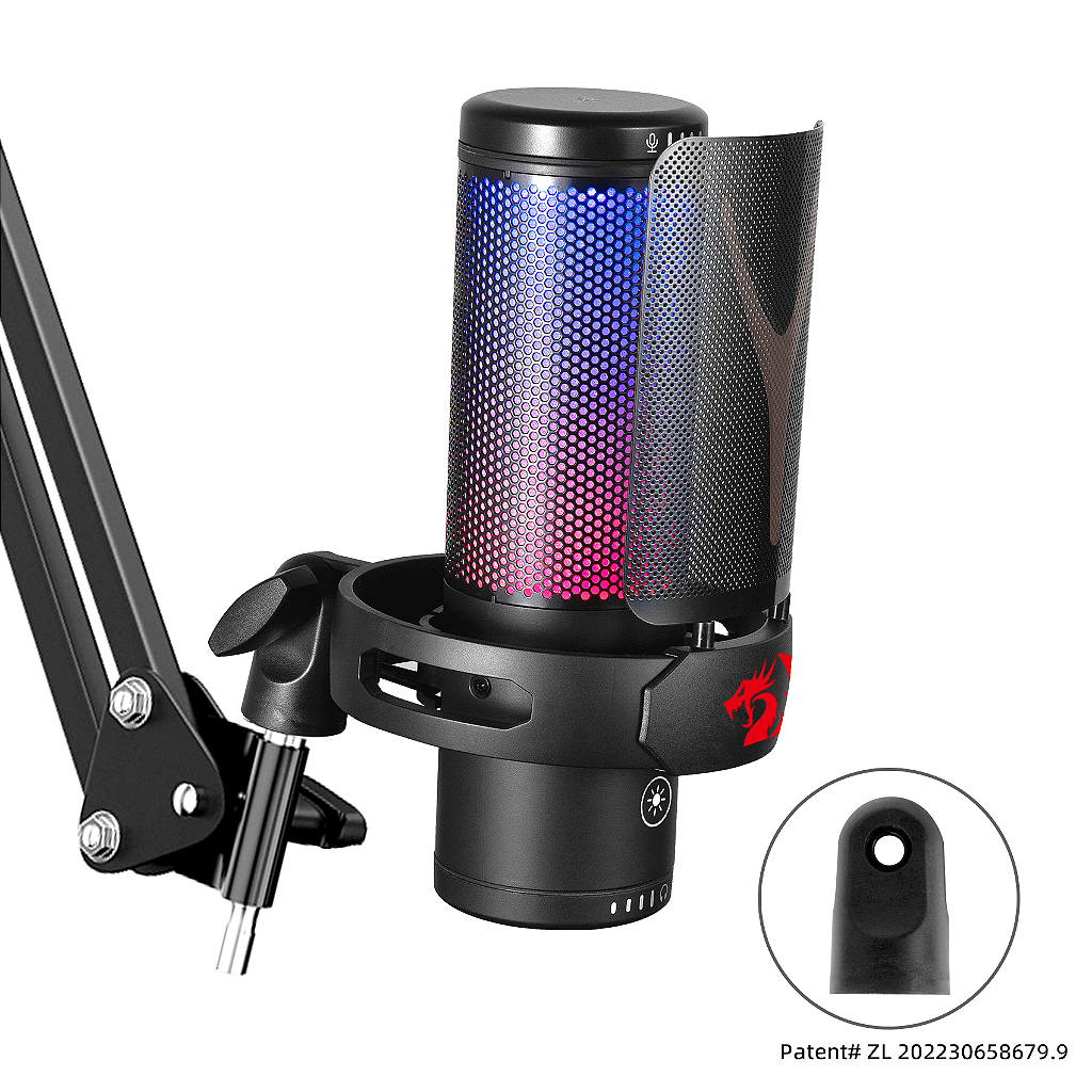 Microfone Gamer Redragon Fenris RGB Preto Condensador com Shock