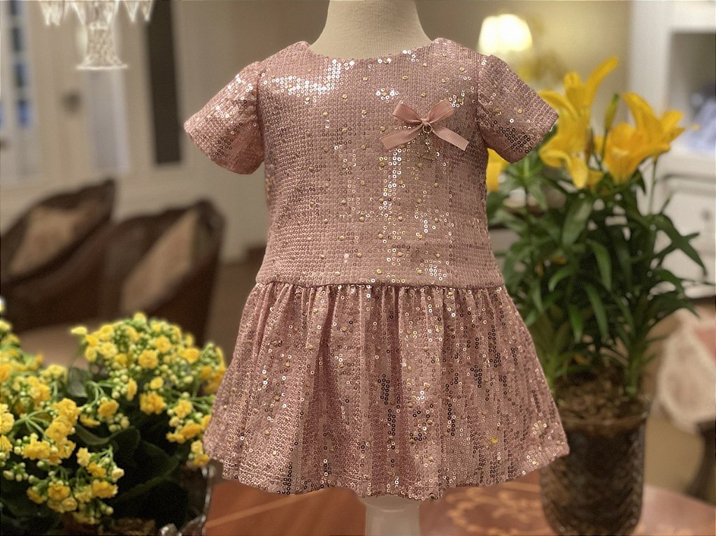 Vestido Paetê Menina Roana - Rosa Seco - Ahoara - Loja de Roupa Infantil  para Crianças e Bebês