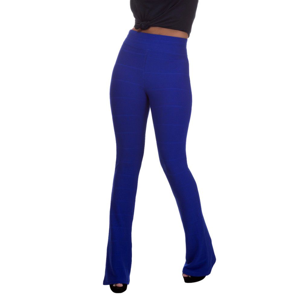 calça flare azul marinho bandagem