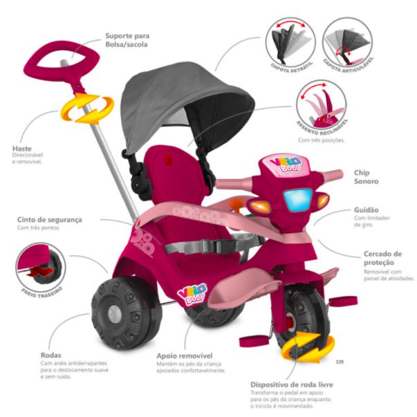 Triciclo Infantil Motoca Vermelha Sem Pedal Andador Passeio