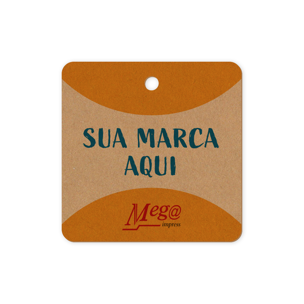 Tag Quadrada com furo - Papel Kraft - Impressão frente - MEGA Tag Quadrada com furo - Papel Kraft - Impressão frente - MEGA