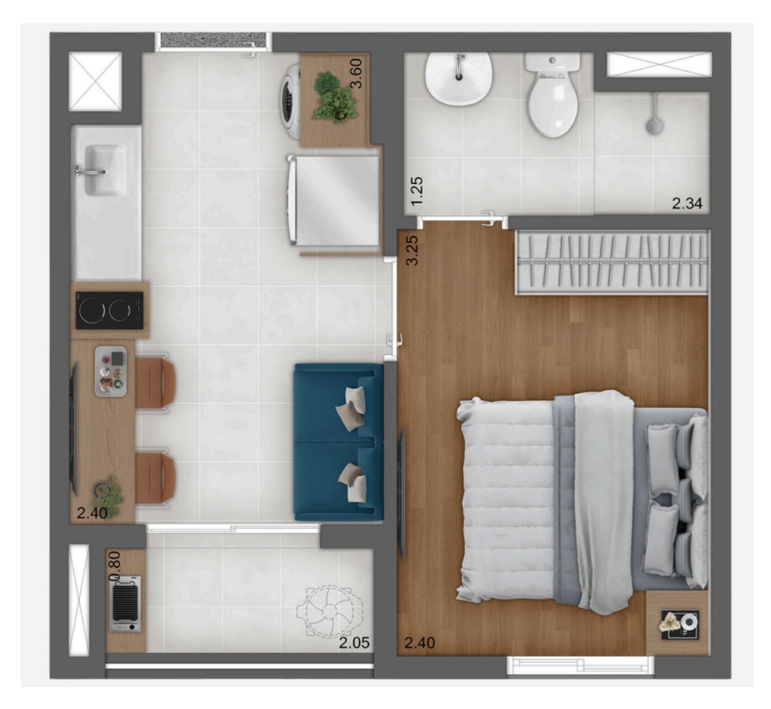 Planta 1 quarto - Tipo B