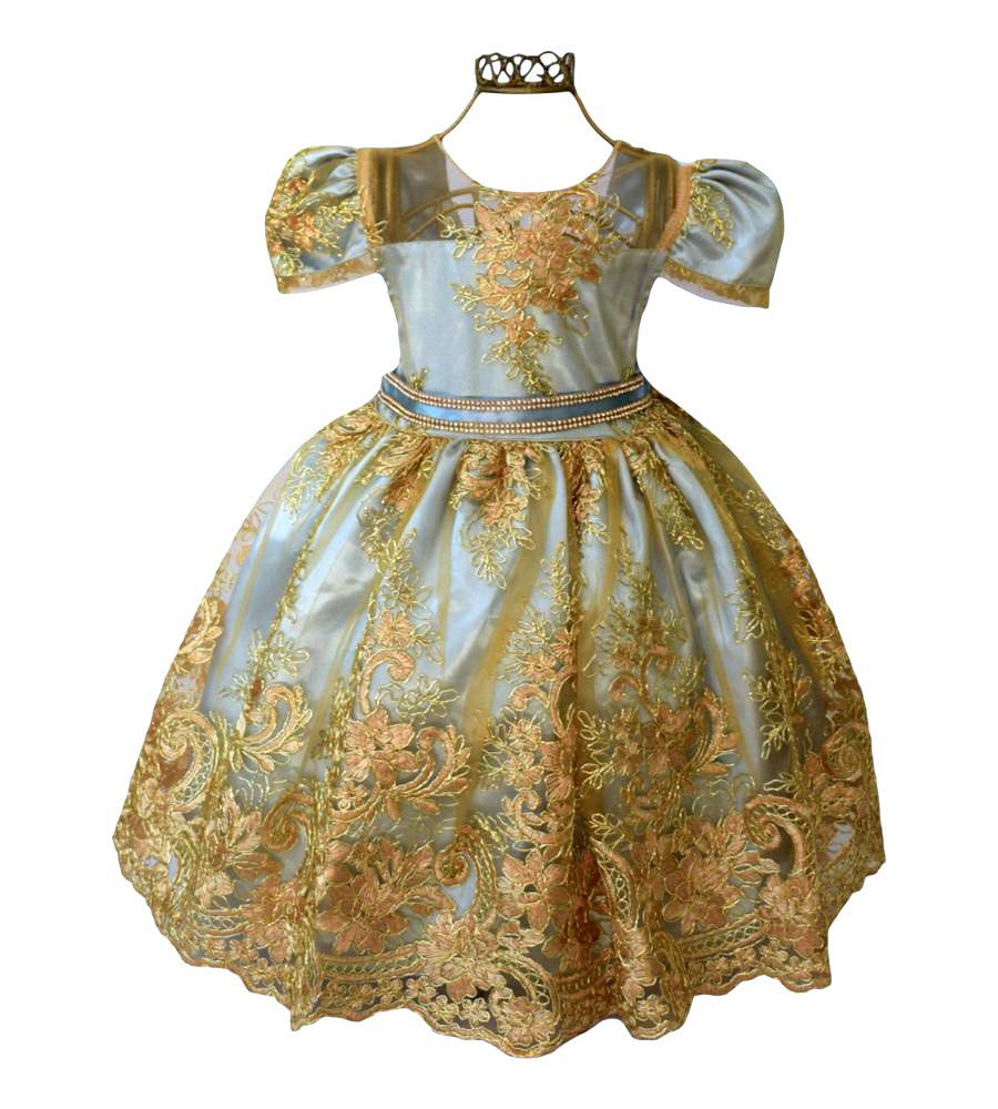 Vestido Infantil de Festa Longo Azul Princesa Cinderela