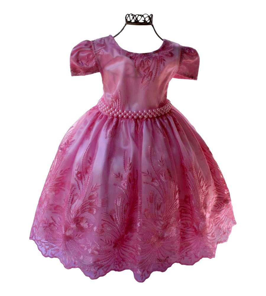 Vestido Infantil de Festa Rosa Bebê Luxo Princesa