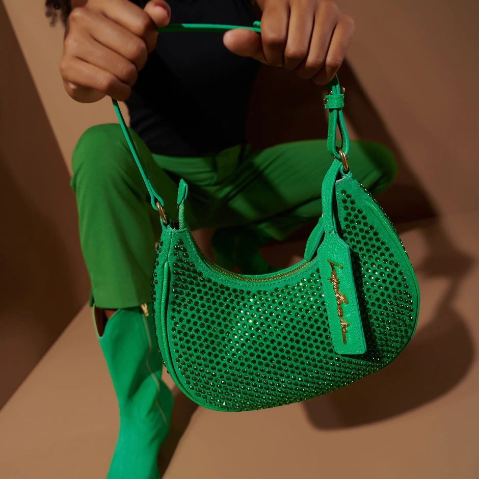 Bolsa Feminina Pequena Meia Lua Hotfix Luiza Barcelos Verde Alga