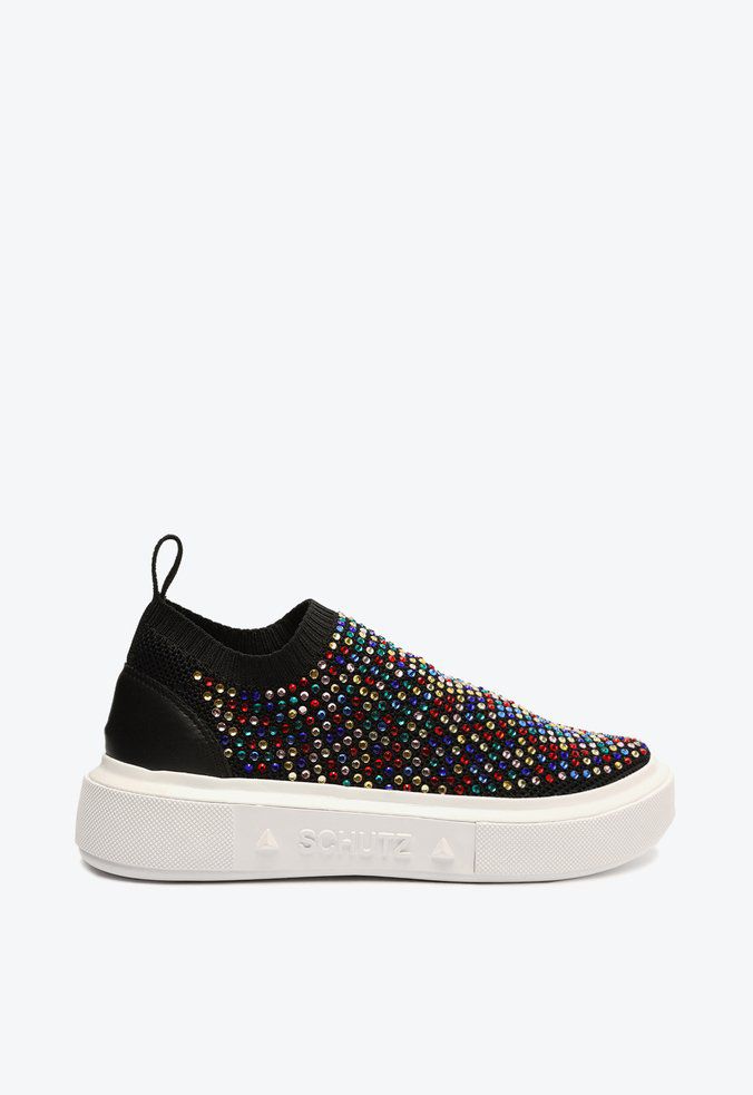 Tênis Feminino Slip On Strass SS23 Schutz Preto Specchio Loja