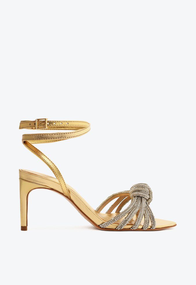 Sandália Feminina Salto Médio Strass SS23 Schutz Dourada