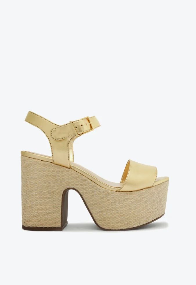 Sandália Feminina Meia Pata Linho SS23 Schutz Dourada Specchio