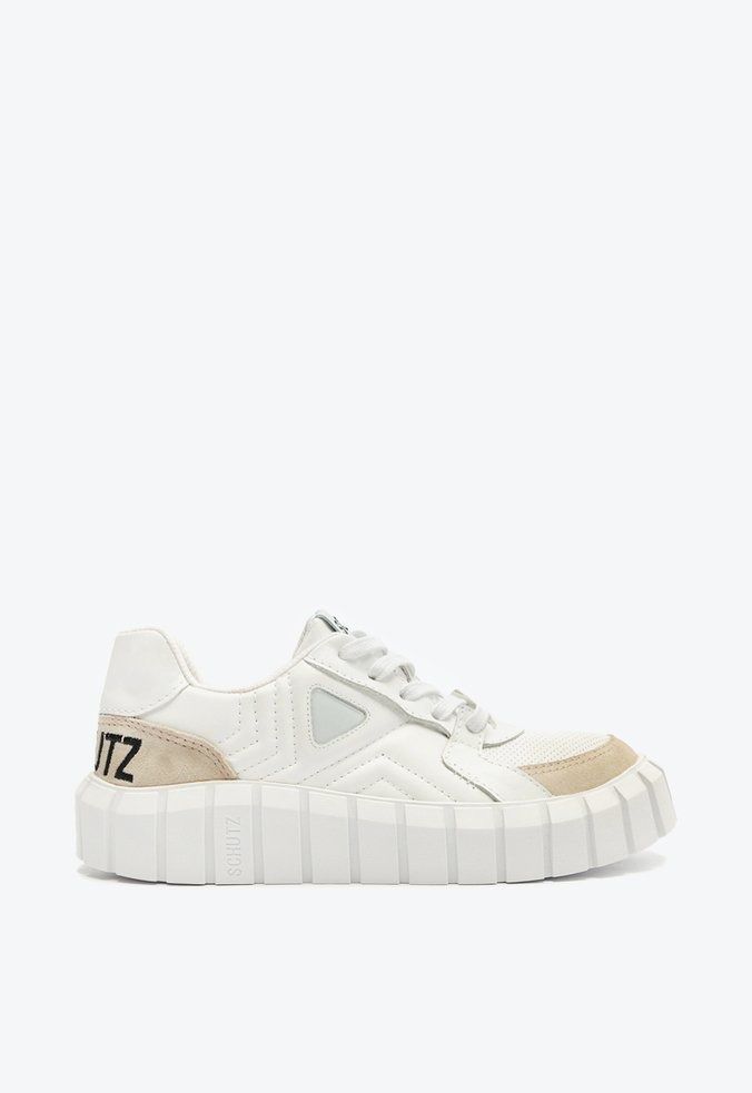 Tênis Feminino Couro Detalhe Cadarço Logo SS24 Schutz Branco