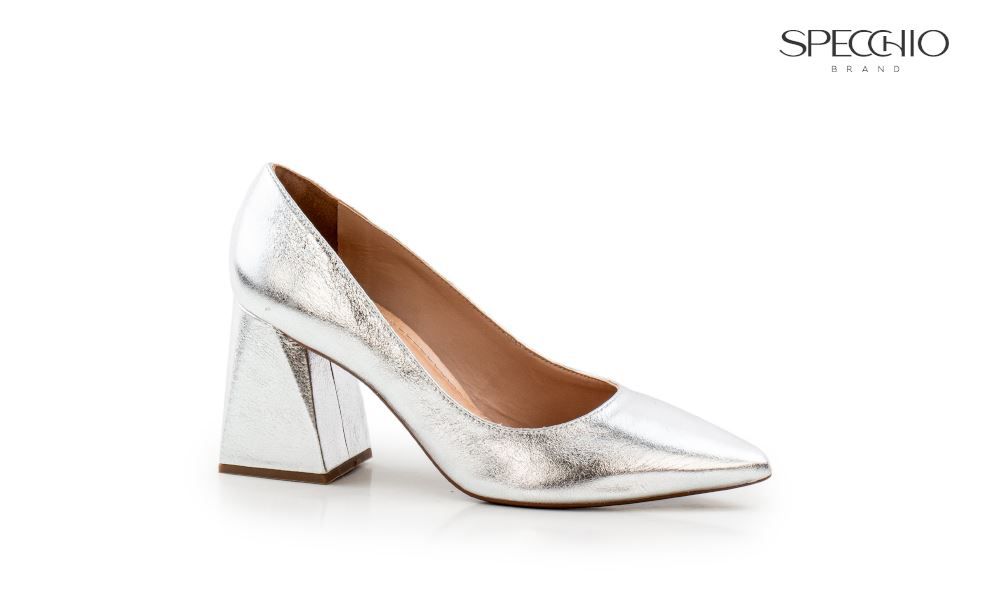 Scarpin Karina Metal Salto Bloco Momentos Specchio Brand Prata