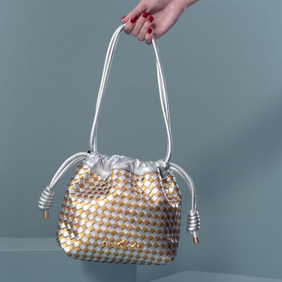 TRESSE BK×GLD Bolsa Média Leather Tressê Couro Luiza Barcelos Dourado - Specchio