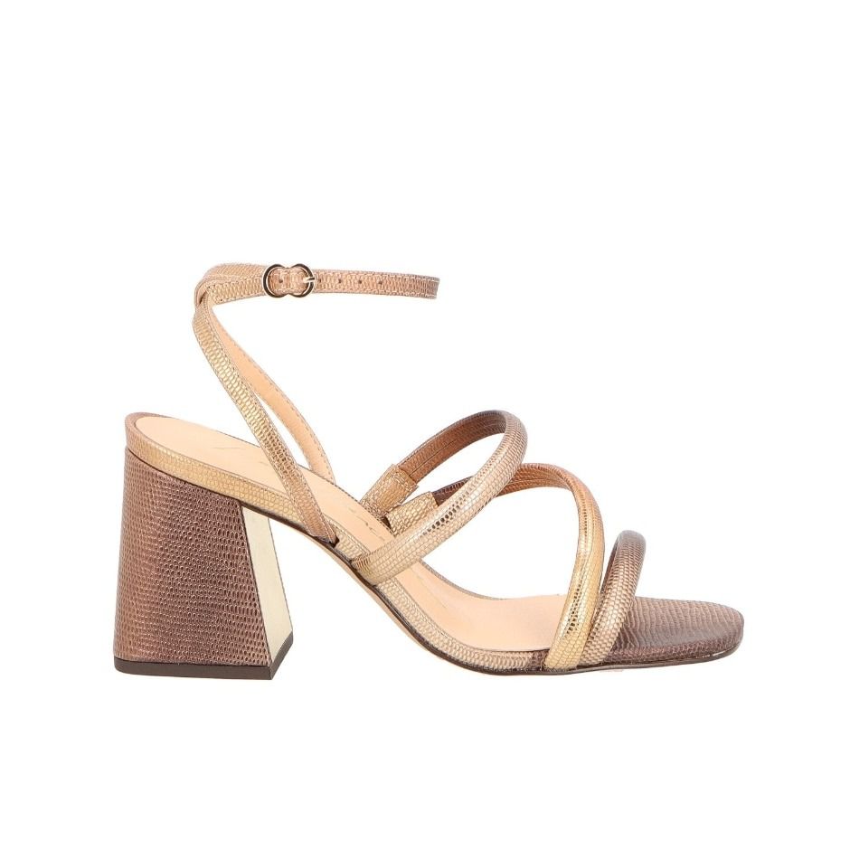 Sandália Salto Alto Bloco Cobra Couro Luiza Barcelos Cobre