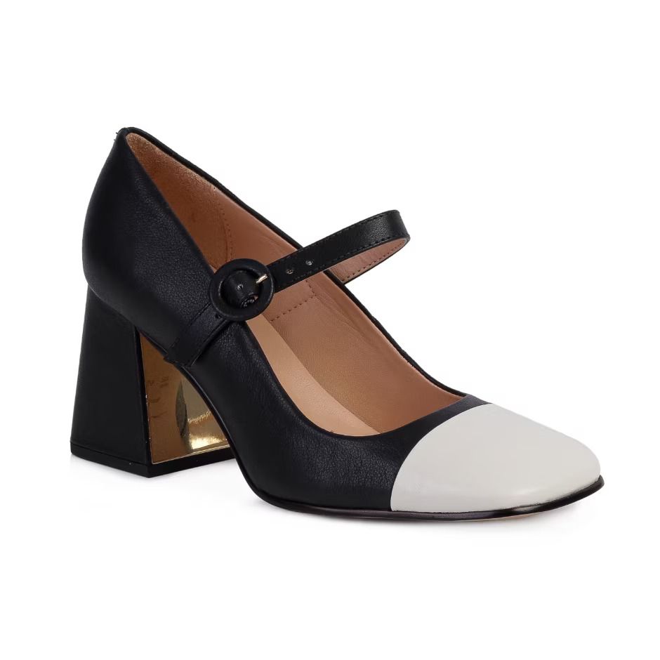 Scarpin Feminino Mary Jane Bicolor Salto Bloco Luiza Barcelos