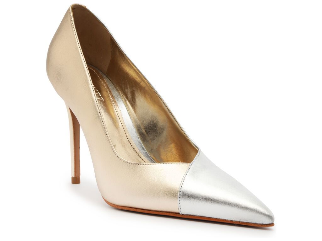 Scarpin Salto Alto Duo Metalizado Couro Schutz Prata Dourado
