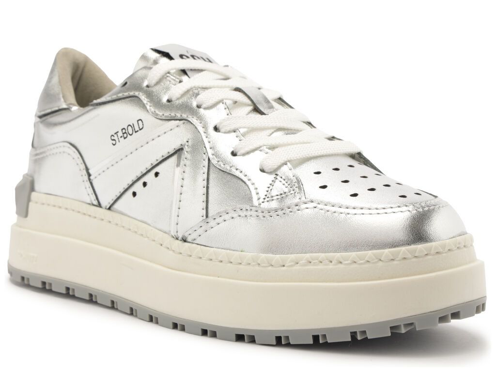 Tênis ST-BOLD Plataforma Metalizado Cadarço Couro Schutz Prata