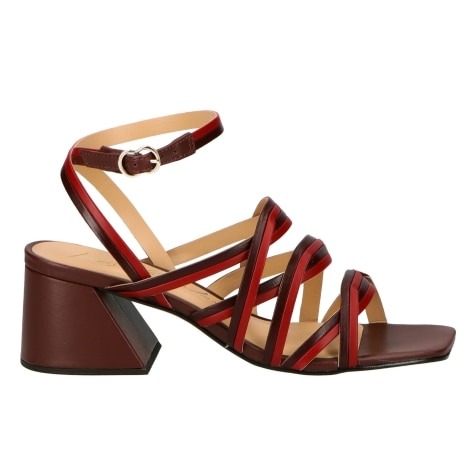 Sandália Salto Bloco Médio Tiras Couro Luiza Barcelos Marsala