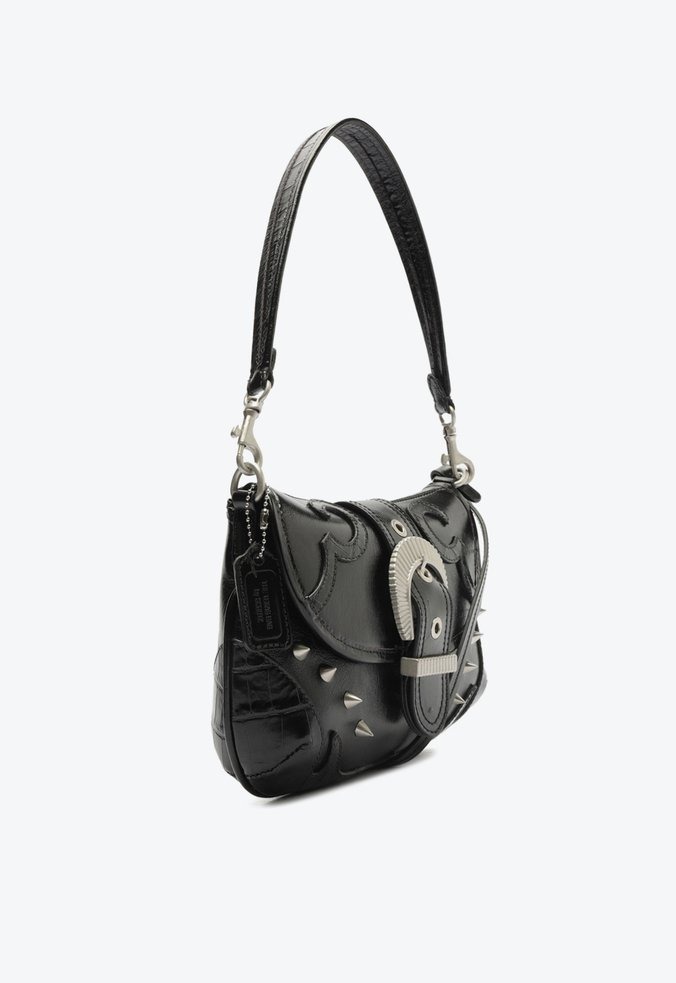 Bolsa Feminina Pequena Couro Texas Fivela Croco Schutz Preto