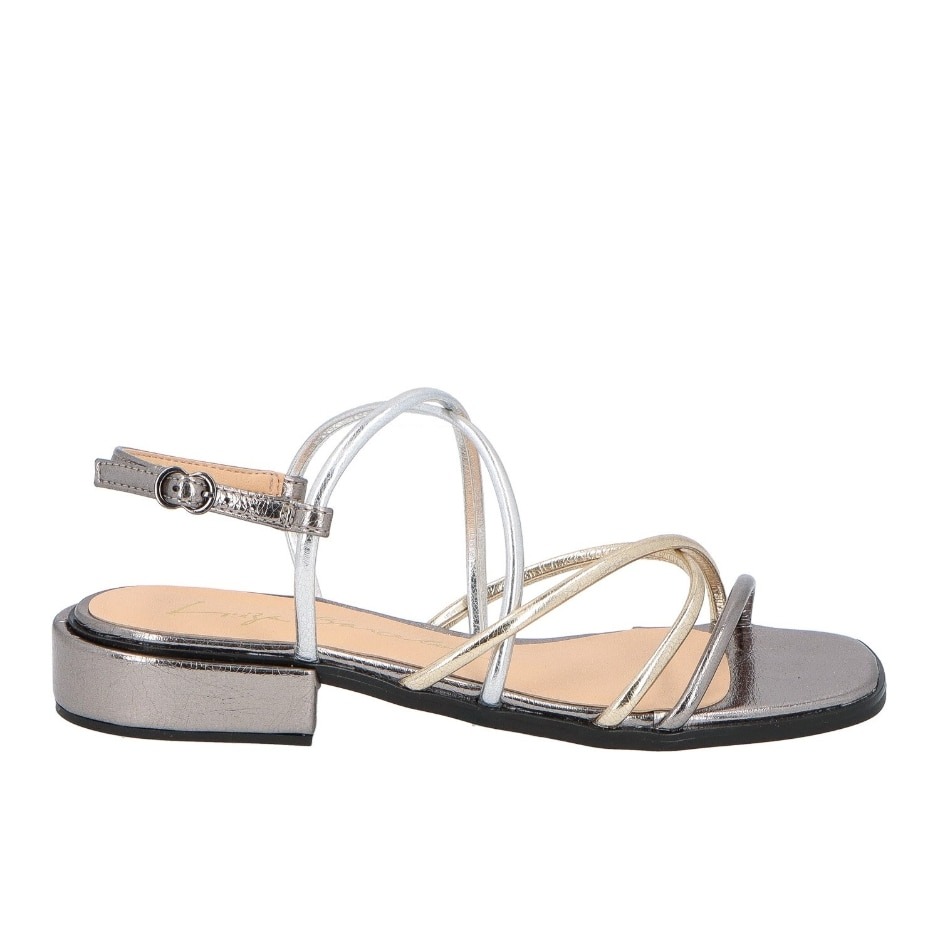 Sandália Salto Bloco Baixo Tiras Alça Fivela Luiza Barcelos Chumbo