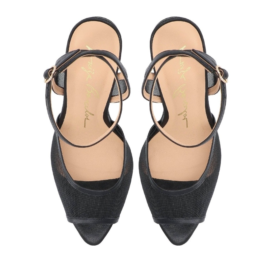 Scarpin Salto Alto Peep Toe Malha Alça Luiza Barcelos Preto