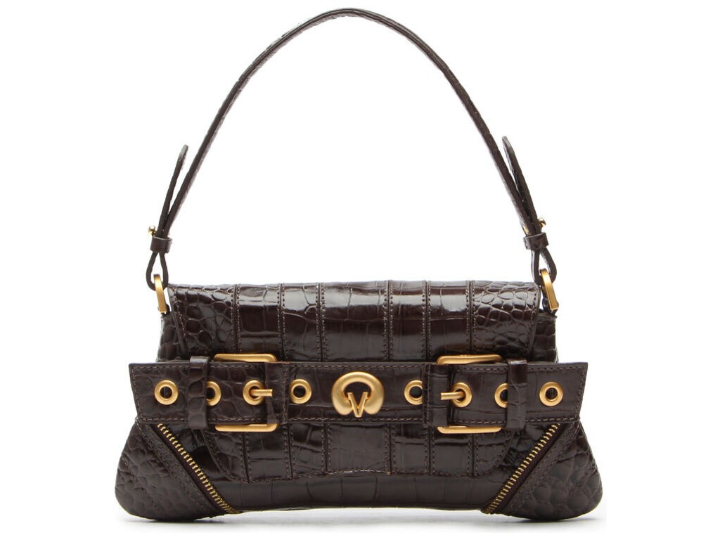 Bolsa Média Croco Alça Corrente Fivelas Zíper Logomania Vicenza