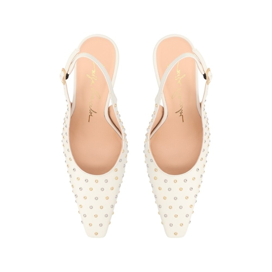 Scarpin Slingback Salto Taça Couro Mix Rebites Luiza Barcelos Off