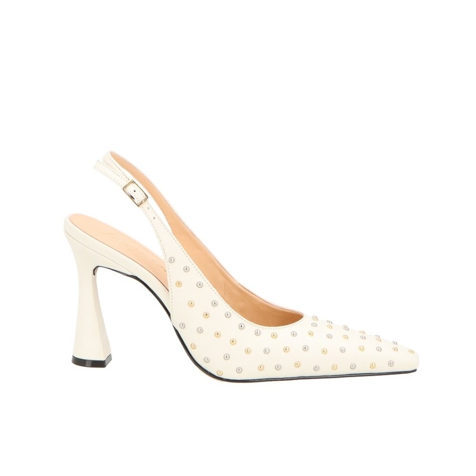 Scarpin Slingback Salto Taça Couro Mix Rebites Luiza Barcelos Off