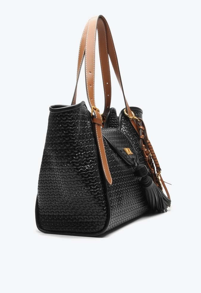 Bolsa Feminina Grande Tote Thais Couro Aderecos Logo Vicenza Preto Specchio Loja de Moda Feminina Sapatos Femininos Promocao