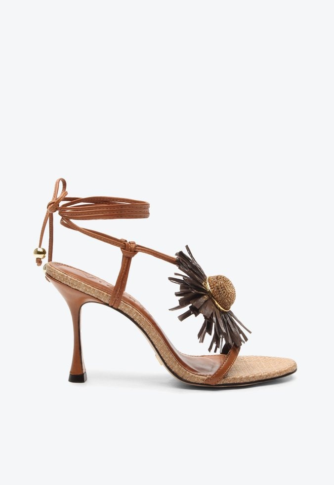Sandália Celeste Amarração Flor Palha Vicenza Camel - Specchio