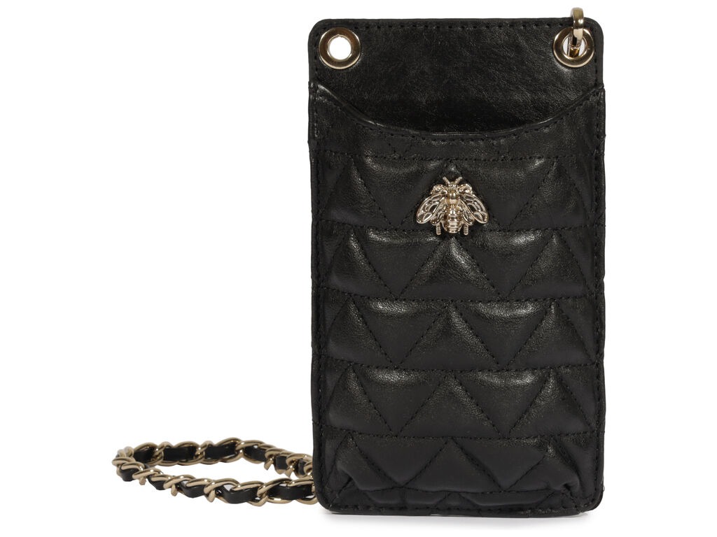 Porta Celular Couro Metalassê Alça Corrente Abelha Schutz Preto