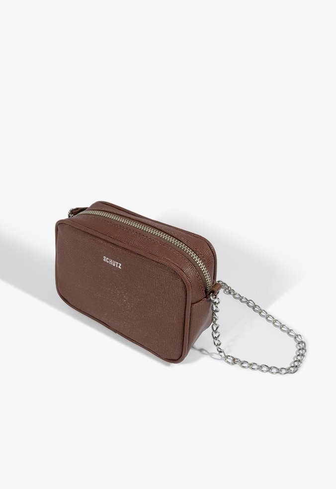Bolsa Tiracolo Lully Pequena Logo Corrente Prata Schutz Marrom