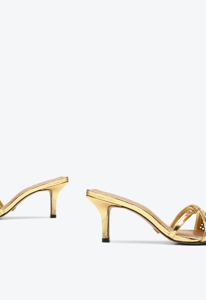 Tamanco Saga Salto Médio Bico Fino Metalcolor Vicenza Dourado