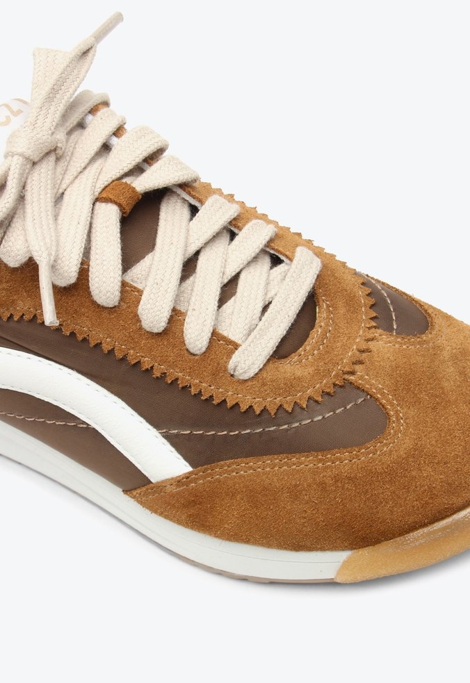 Tenis Daizy Cadarço Camurça Multimaterial Vicenza Camel - Specchio