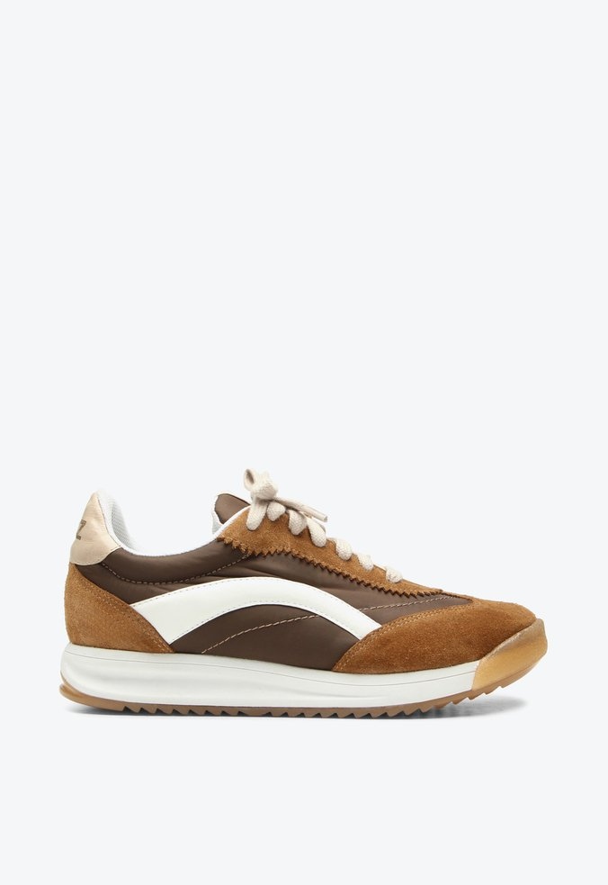 dai♡ Tenis Daizy Cadarço Camurça Multimaterial Vicenza Camel - Specchio