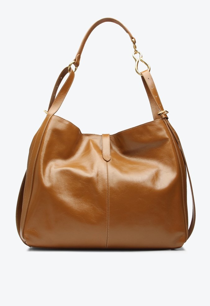バッグ NL Baily NL24-1-09 Bolsa Média Hobo Tiras Couro Alça Fivela Ziper Vicenza Camel
