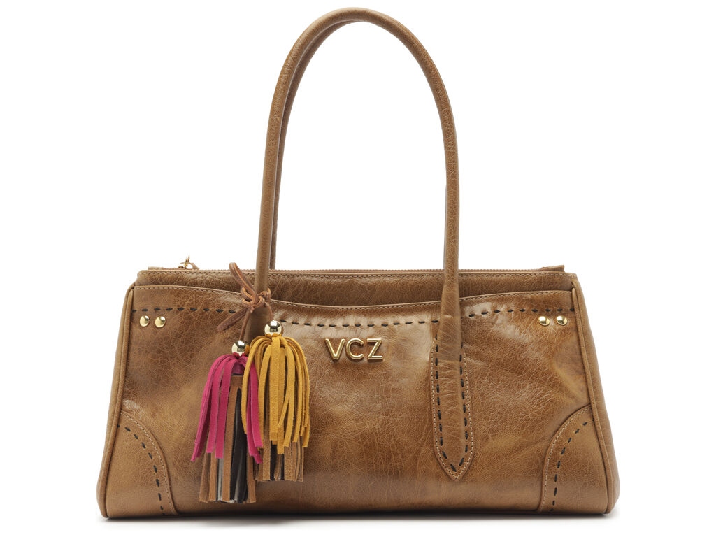 ハート Bolsa Media Tote Couro Tiras Ziper Logo Mania Vicenza Camel