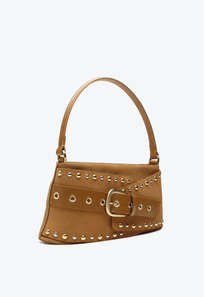 小物 belgattomi Bolsa Média Couro Camurça Rebite Fivela Ziper Shoulder Thaila