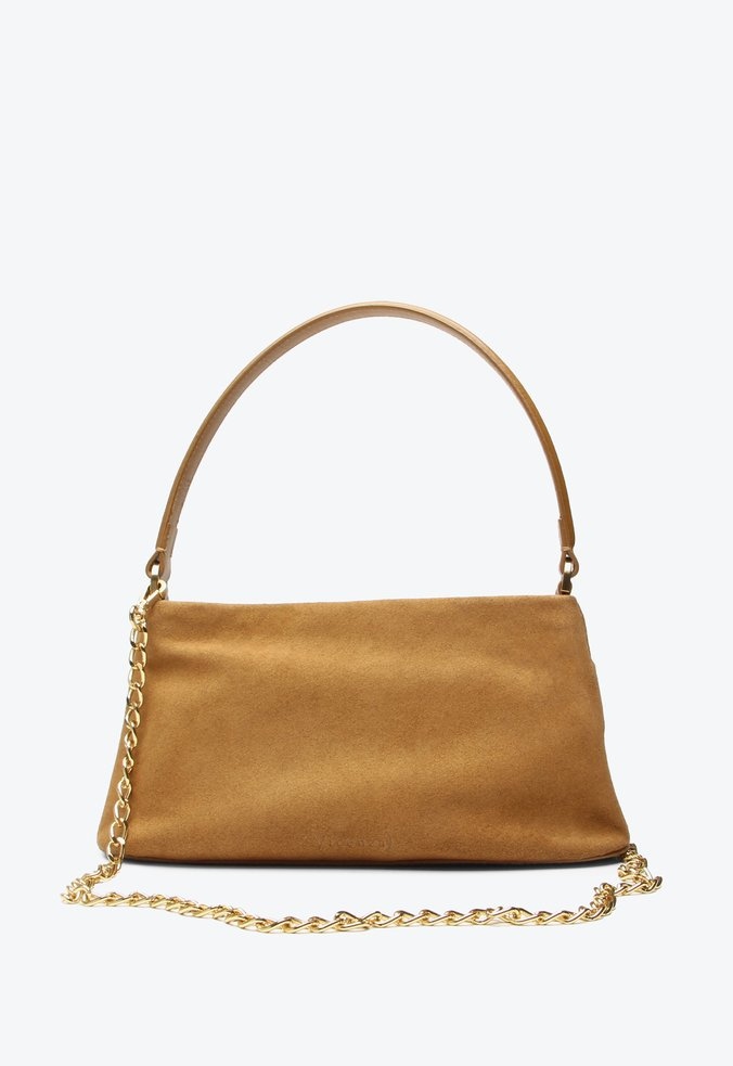 Bolsa Média Couro Camurça Rebite Fivela Ziper Shoulder Thaila