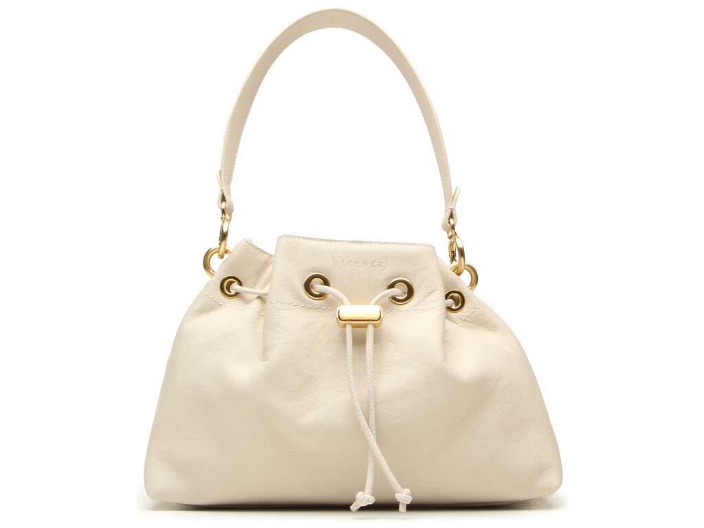 Bolsa Media Bucket Alça Couro Enfeite Vicenza Off White - Specchio