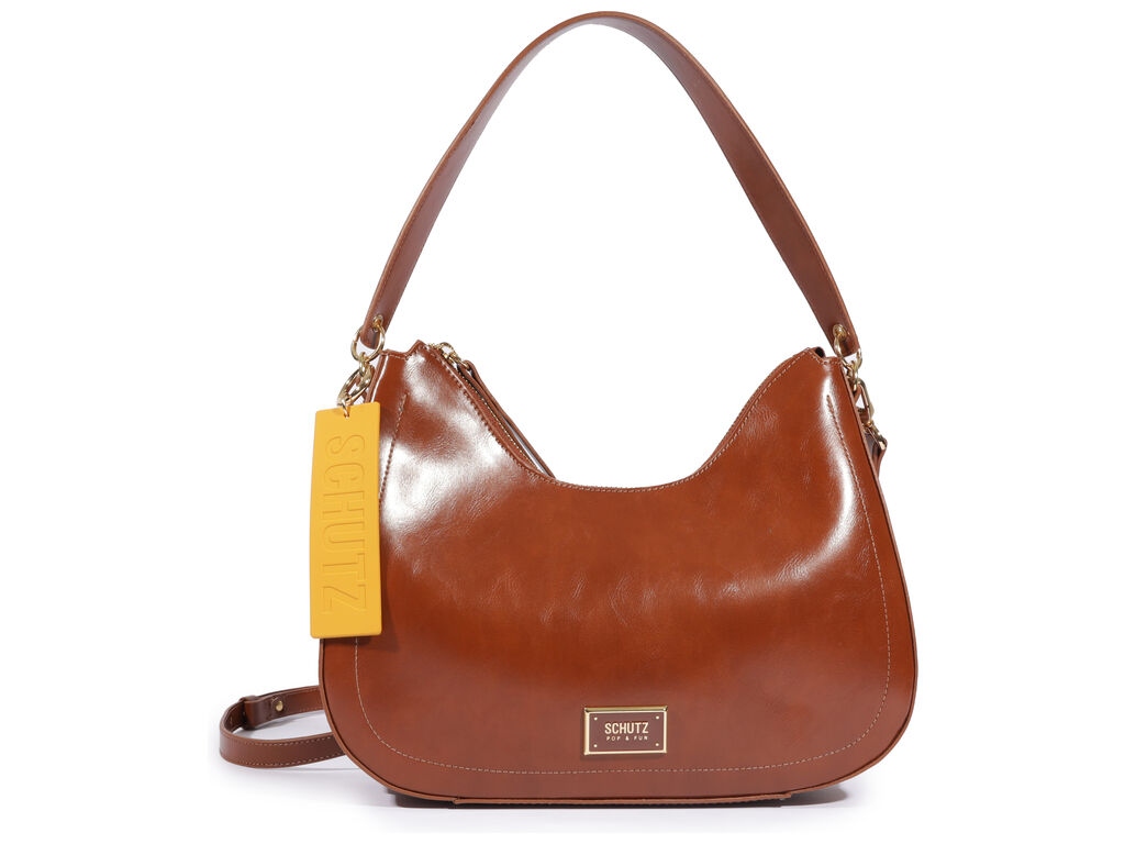 Bolsa Media Alça Couro Shoulder Ziper Schutz Camel - Specchio
